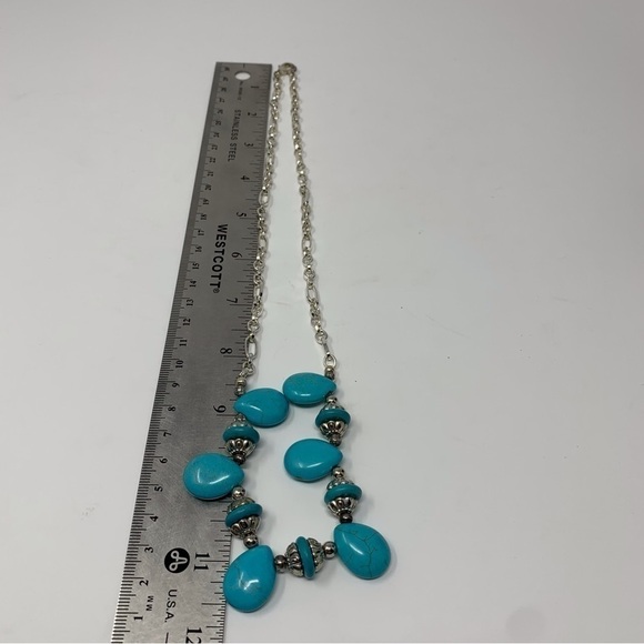 Silver Toned Chain Faux Turquoise Stone Necklace - Picture 5 of 5